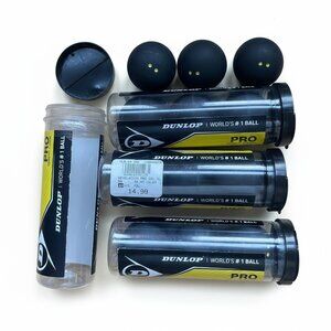 Dunlop Pro Double Dot Squash Balls WSF PSA Official Yellow‎ Ball Set of 12 Used